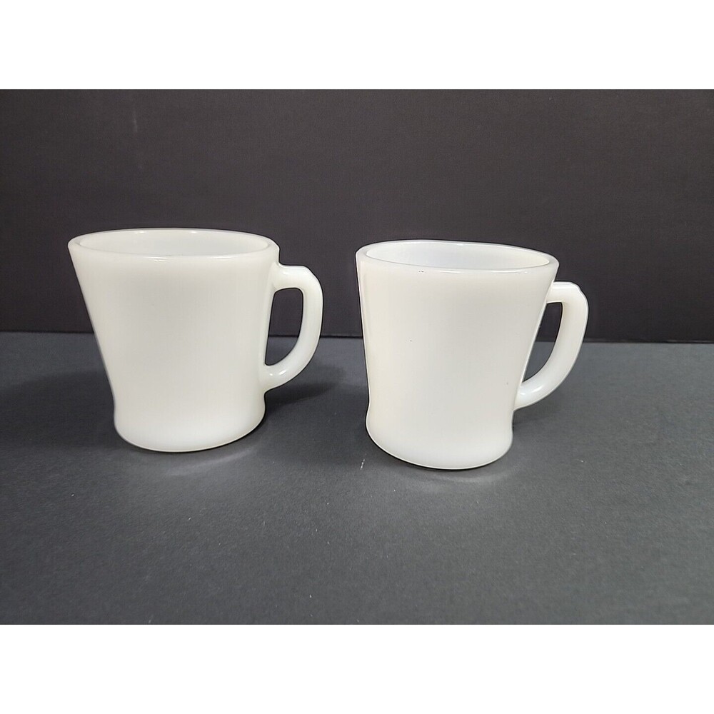 Set Of 2  Anchor Hocking Fire King White Coffee Mug Cup USA D-Handle Milk Glass